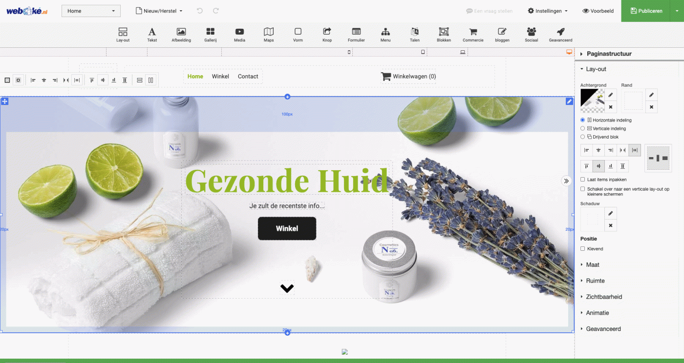 De Sitebuilder-editor met drag-and-drop-blokken