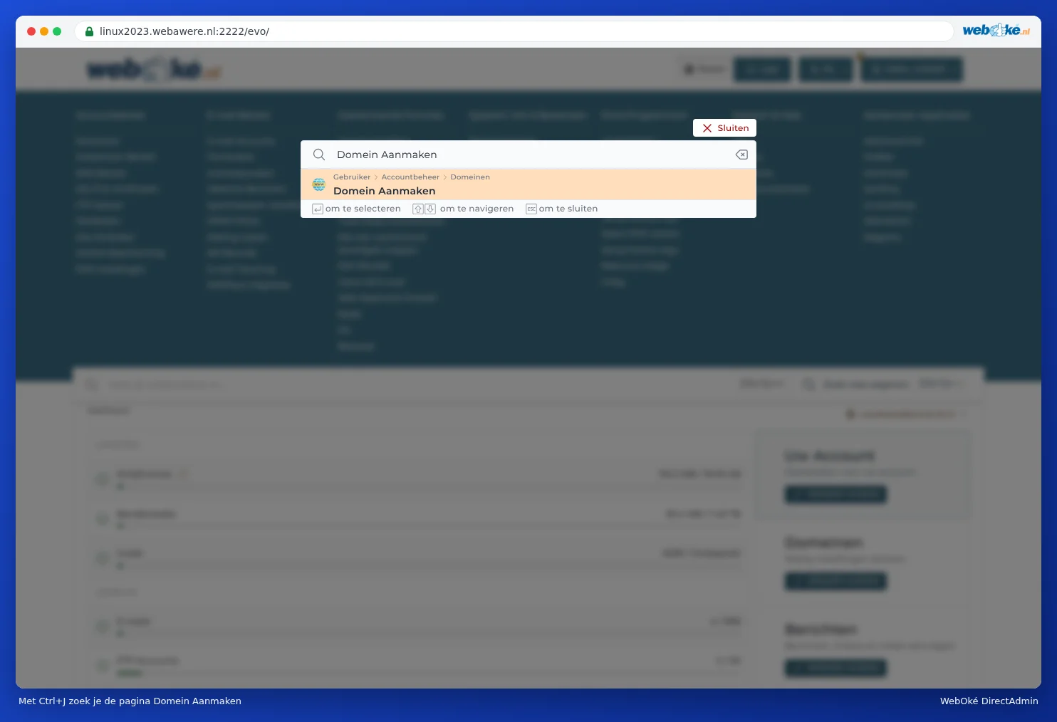 The Ctrl+J search window with the Create Domain page
