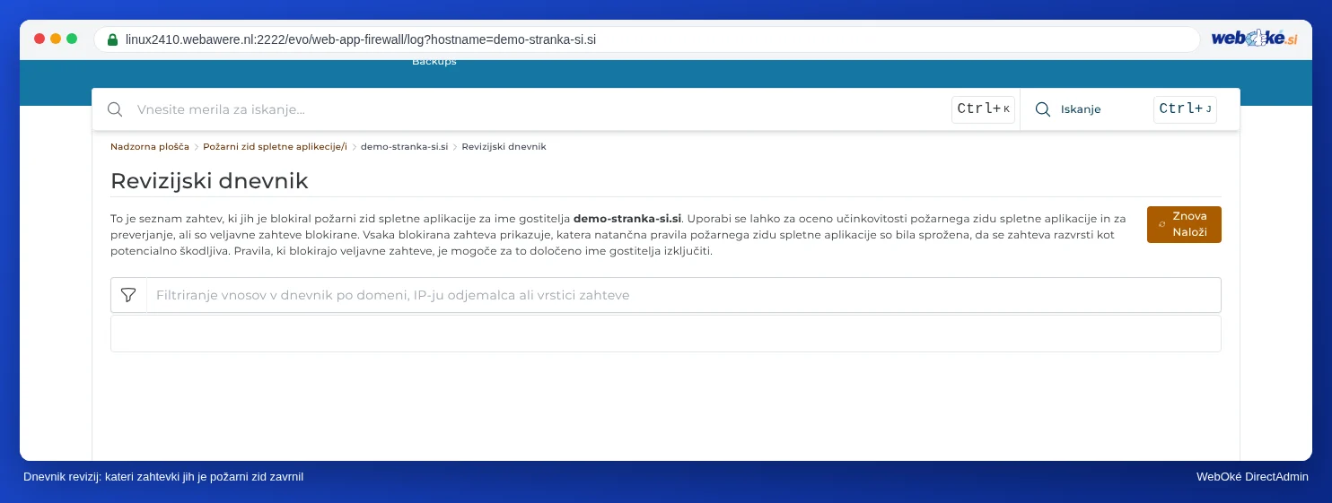 Revizijski dnevnik Požarnega zidu spletne aplikacije