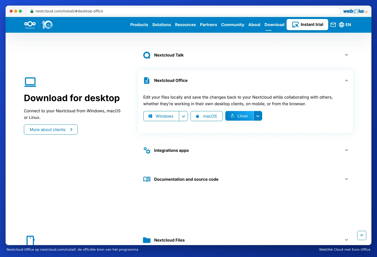 Nextcloud Office auf der Downloadseite von Nextcloud