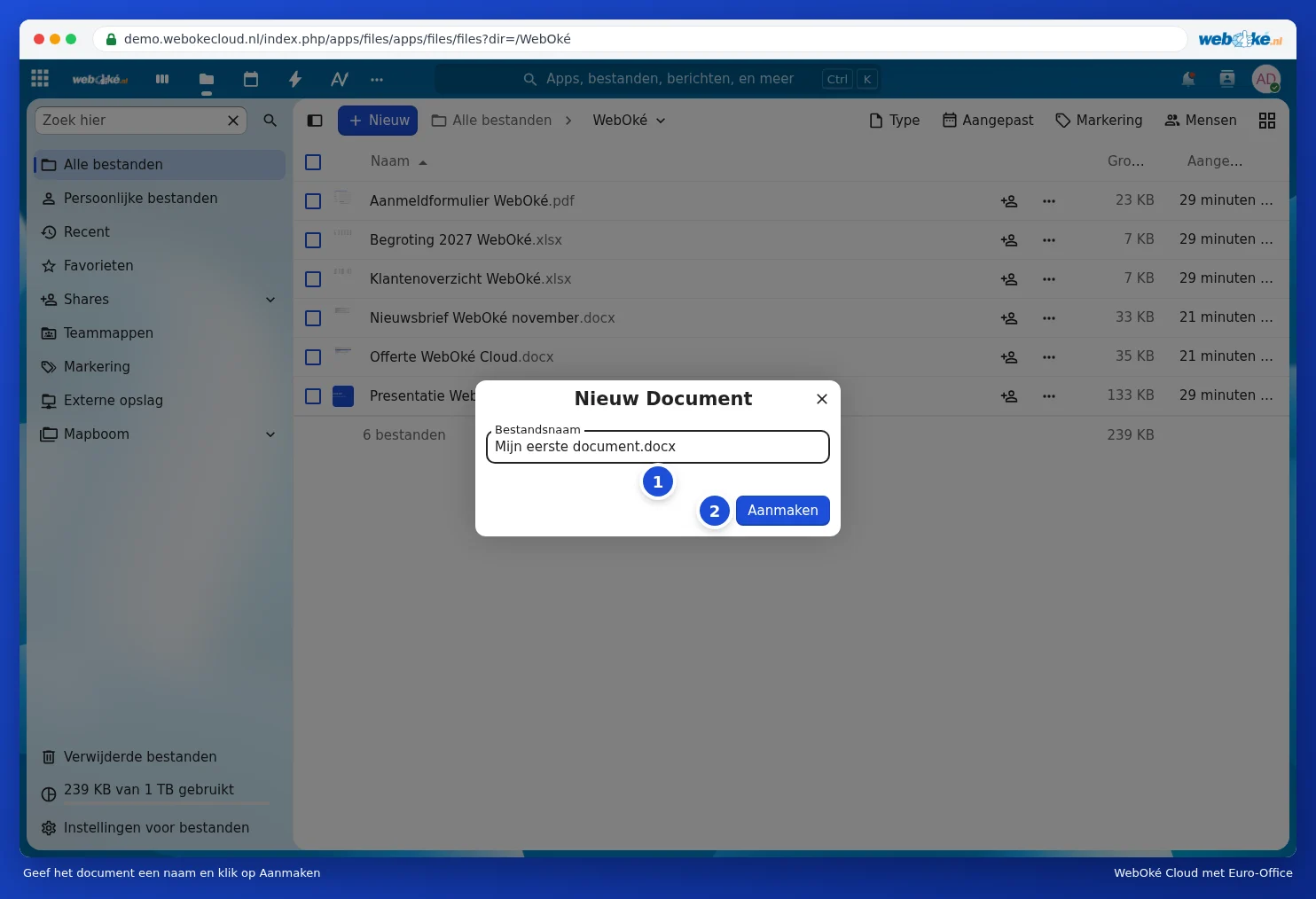 The window to give the new document a name, with the Create button