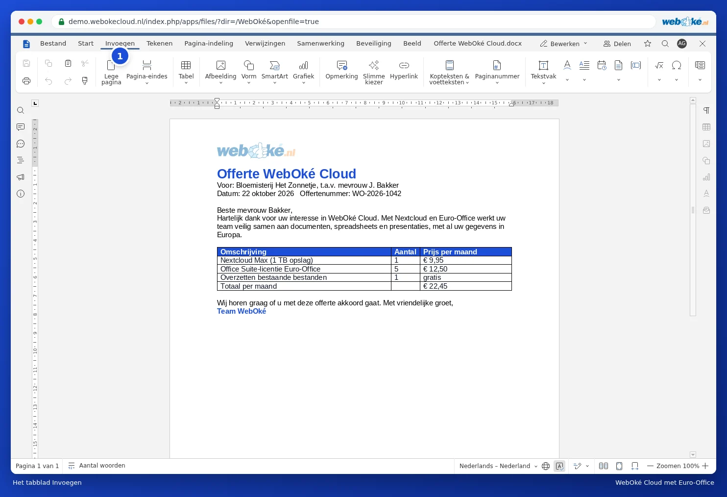 The Insert tab in Euro-Office