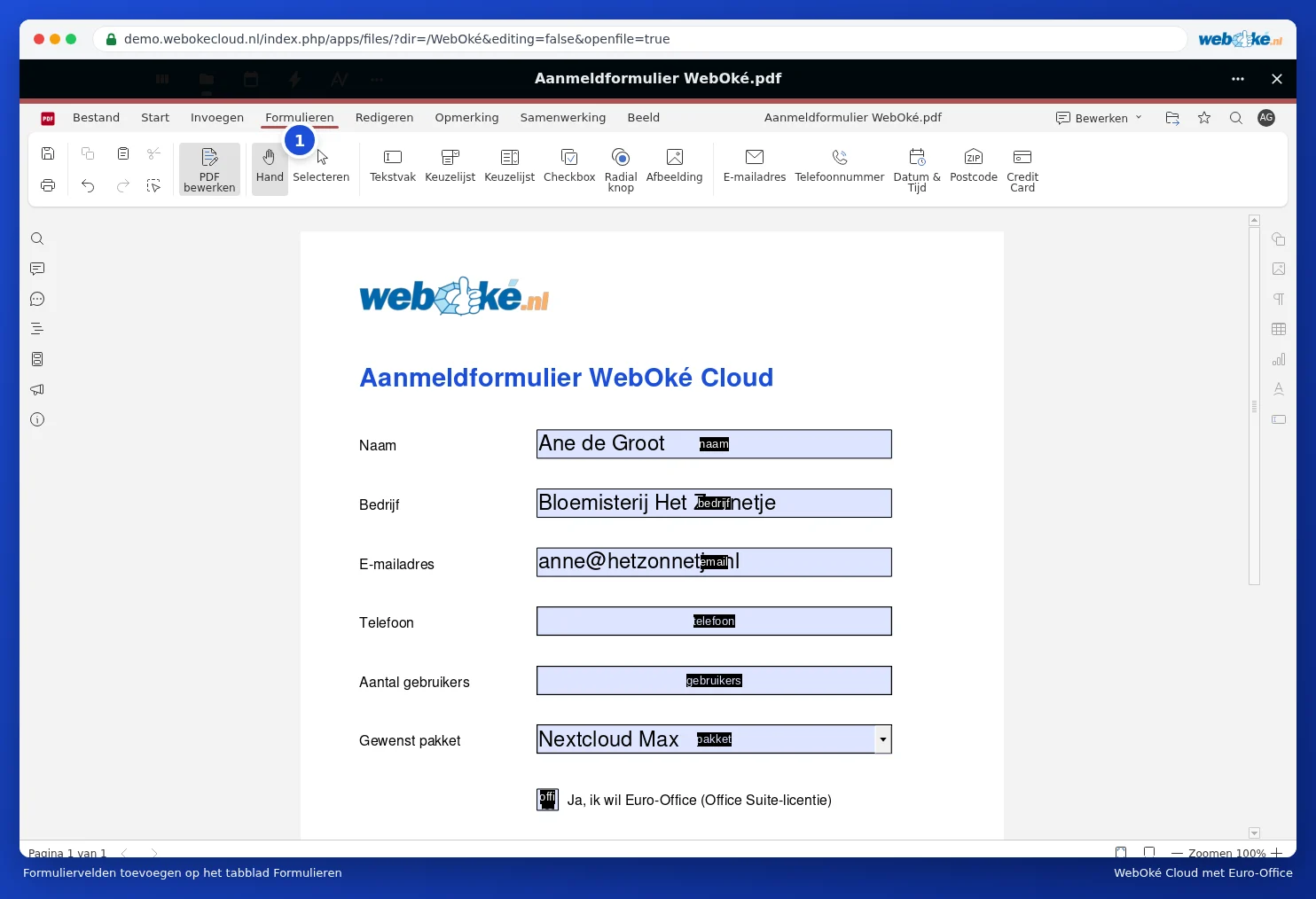 The Forms tab with all types of fields