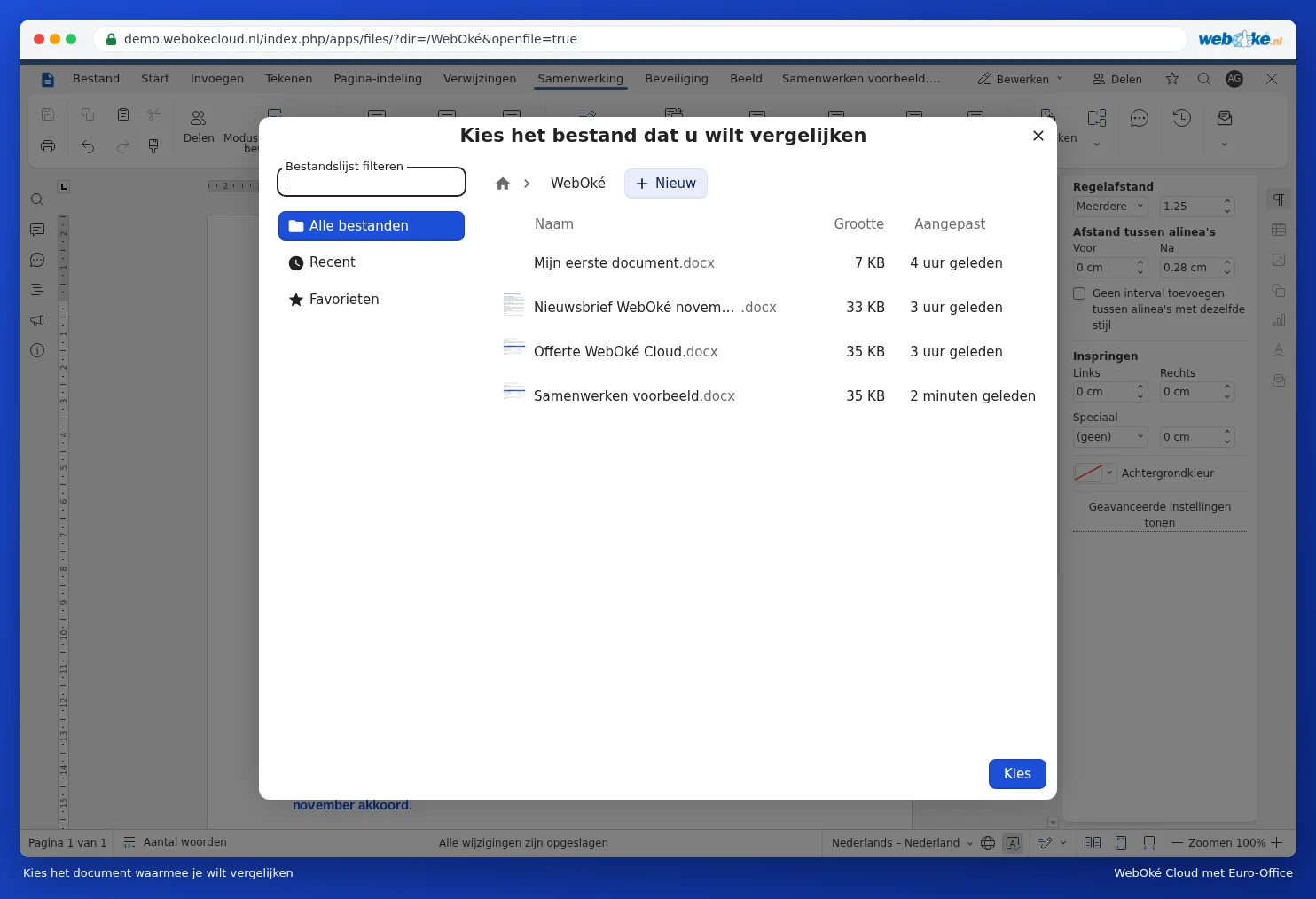 Het venster om een bestand uit Nextcloud te kiezen