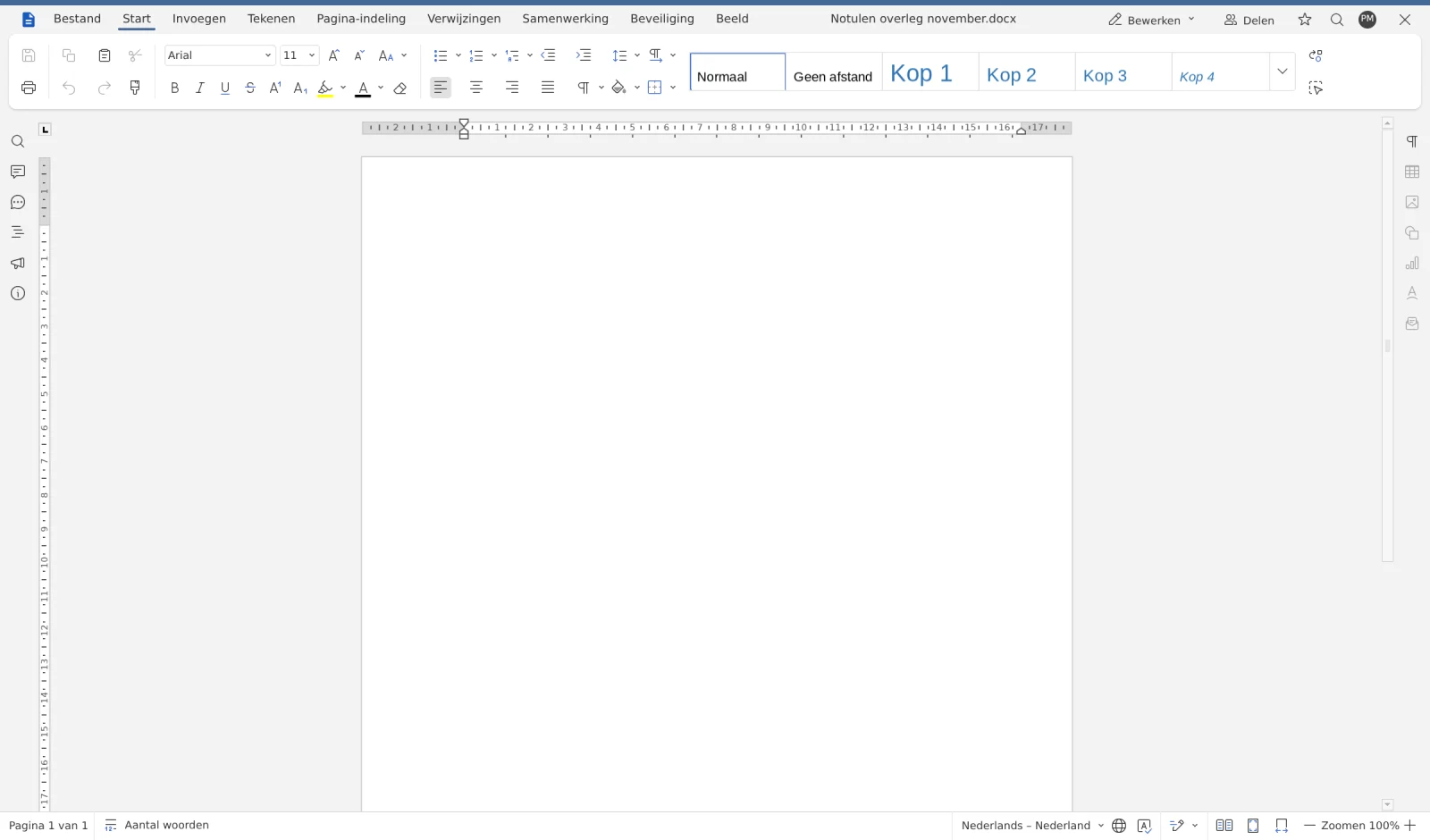 Een nieuw, leeg document geopend in Euro-Office in Nextcloud