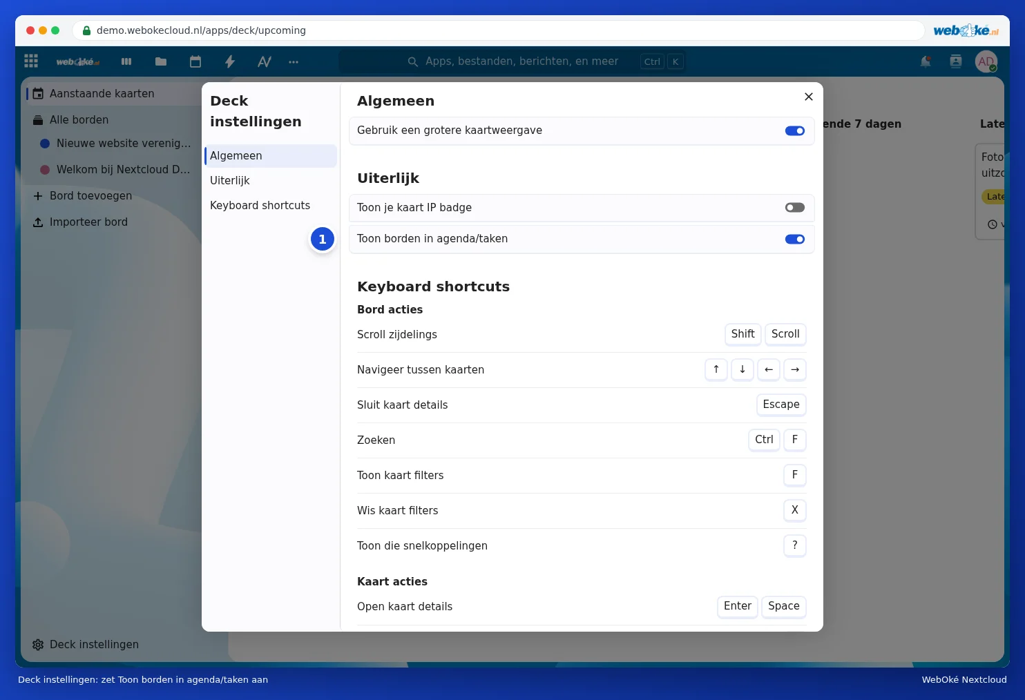 Deck settings with the Show boards in calendar/tasks option