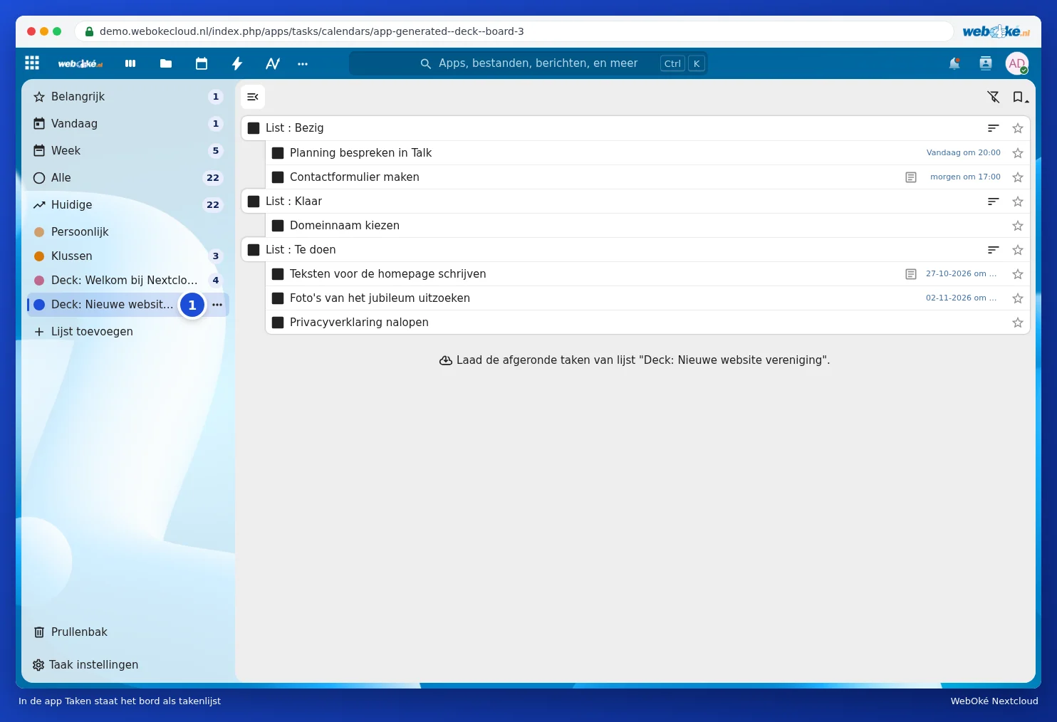 The Tasks app with the board's task list