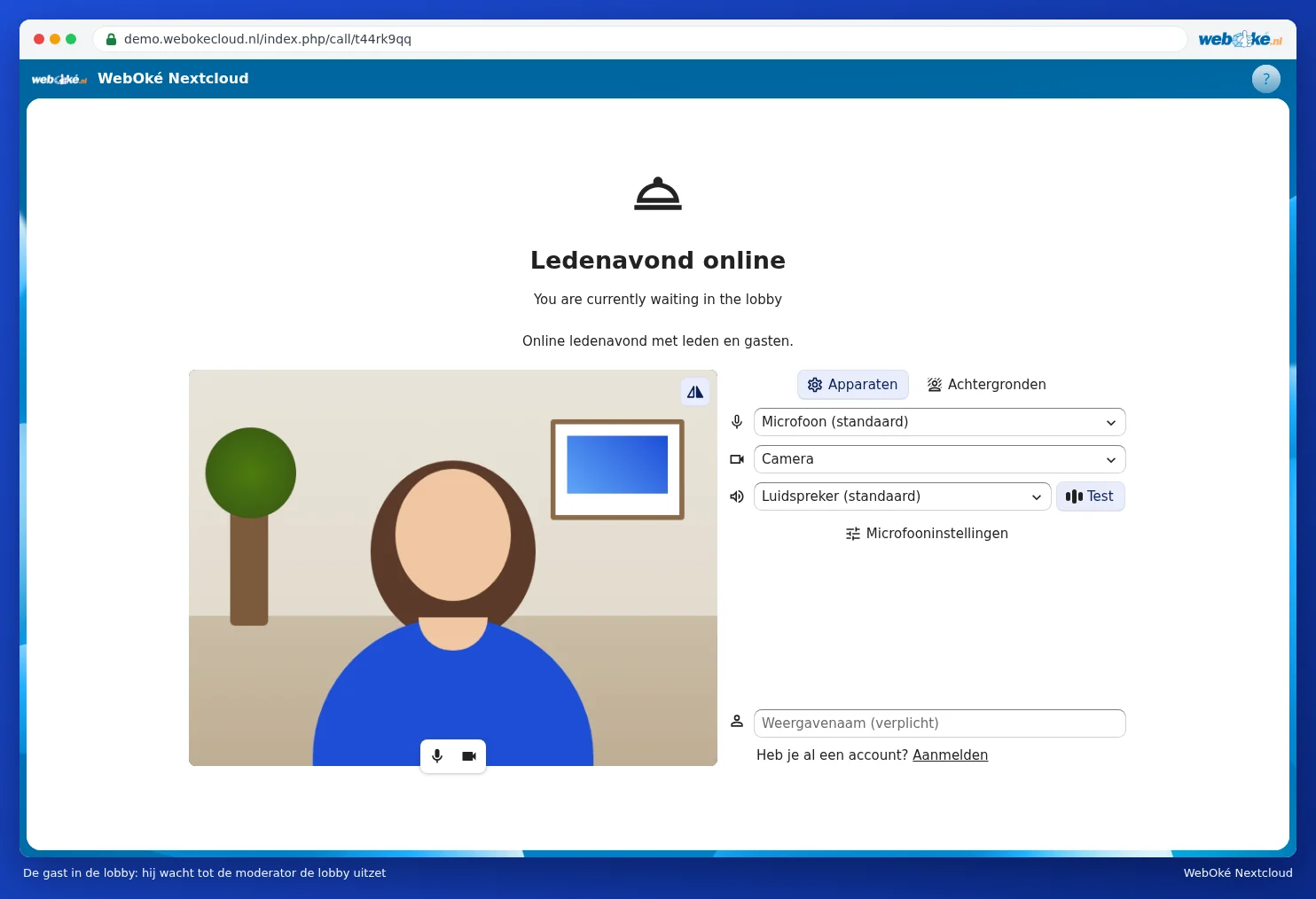 Čakalni zaslon čakalnice s sliko kamere gosta