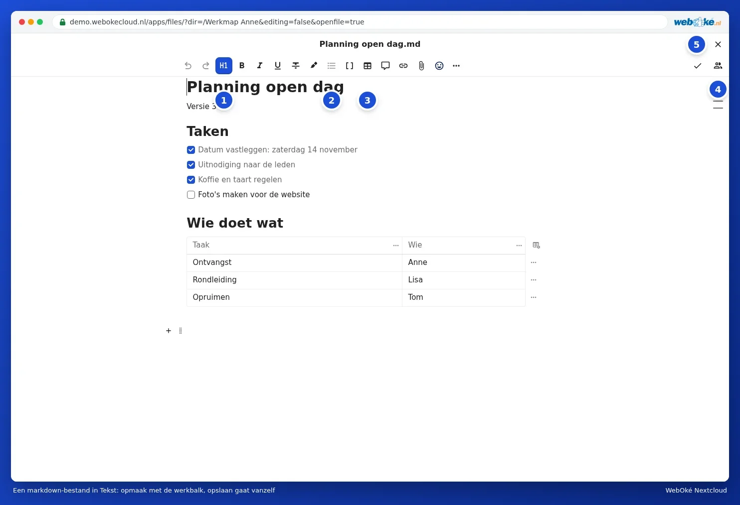 A plan in the Text app with the toolbar at the top
