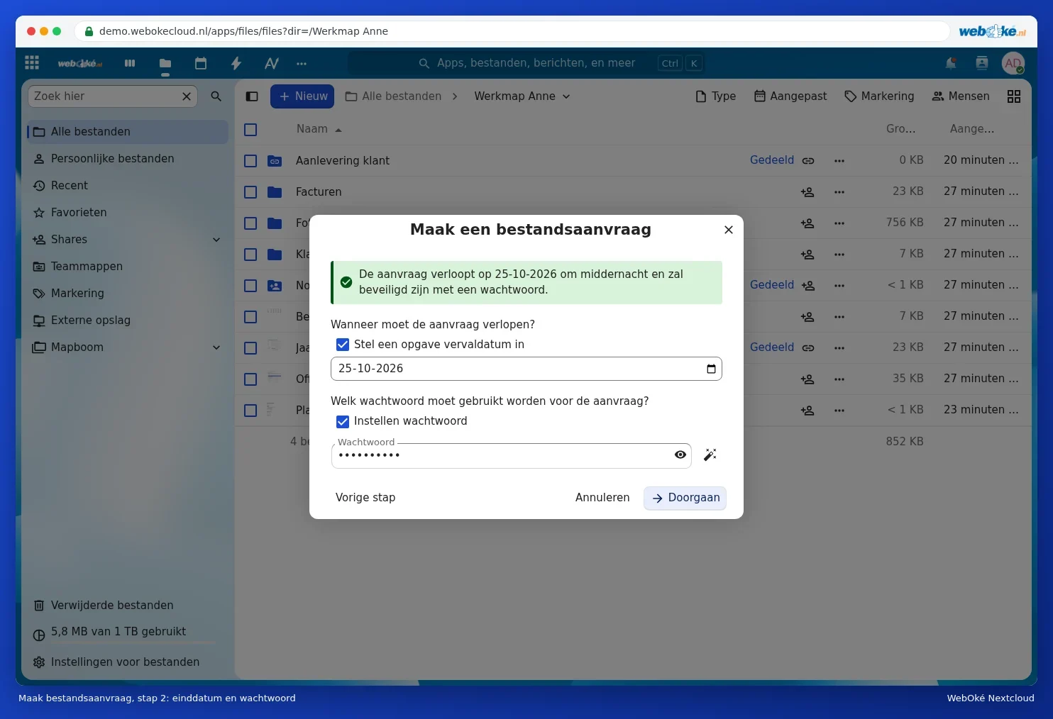 The second step of Create a file request with expiry date and password