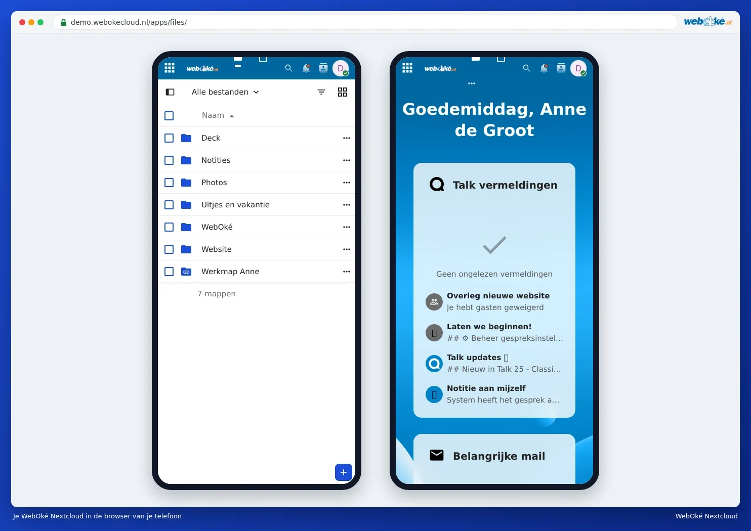 Váš WebOké Nextcloud v prohlížeči telefonu