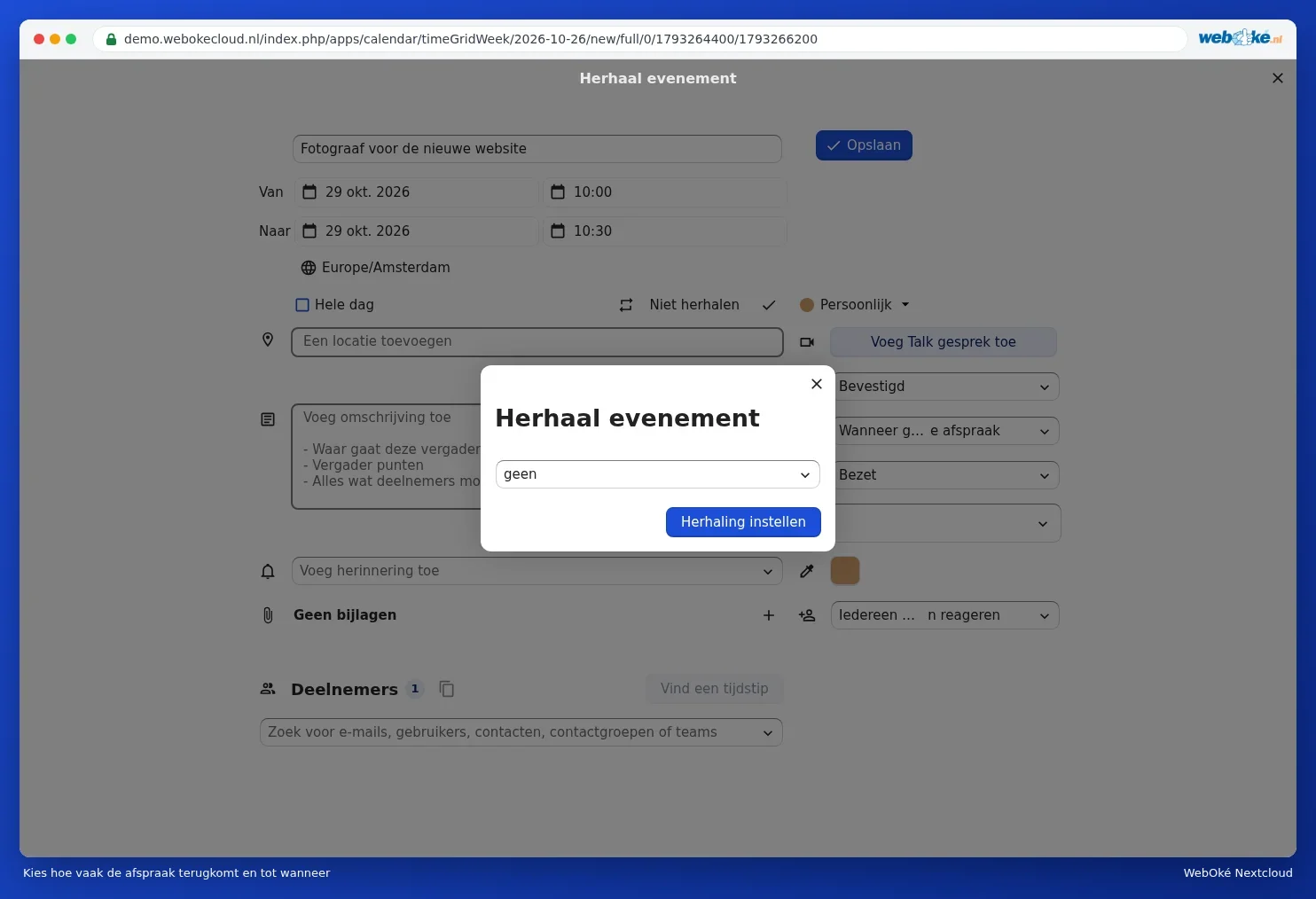 Innstillingene for en gjentakende avtale