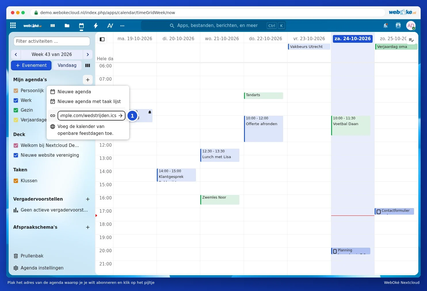 A calendar link pasted into the subscription field
