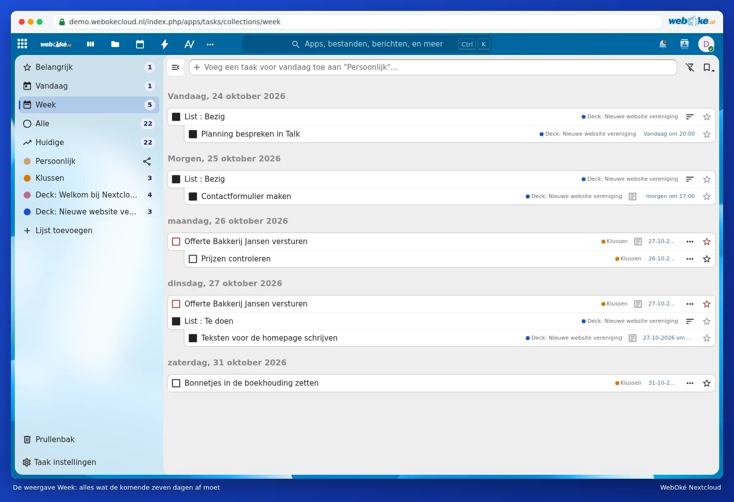 The smart list Week with tasks from different lists