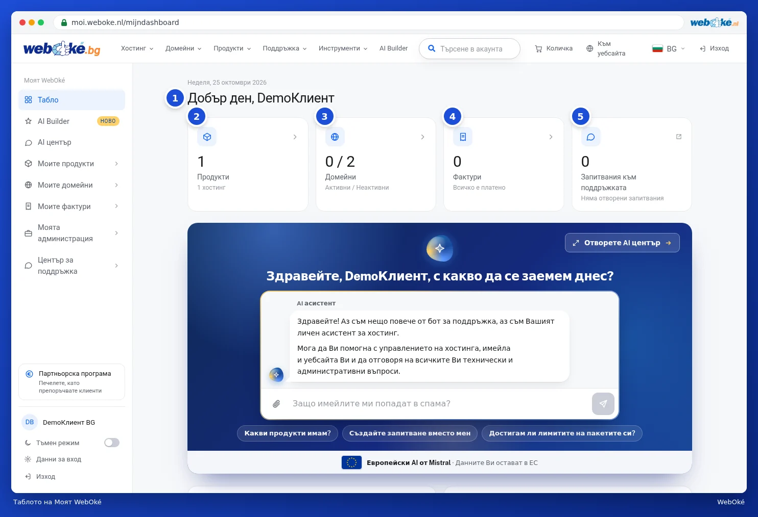 Горната част на таблото с поздрава и четири броячи