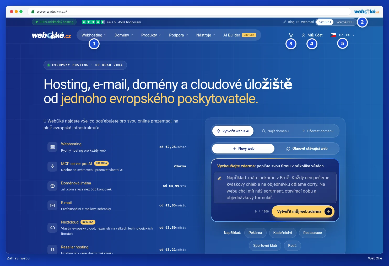 Záhlaví webu WebOké