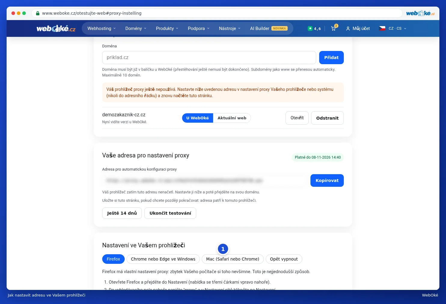 Záložky s postupy pro Firefox, Windows a Mac a vysvětlení, jak to opět vypnout