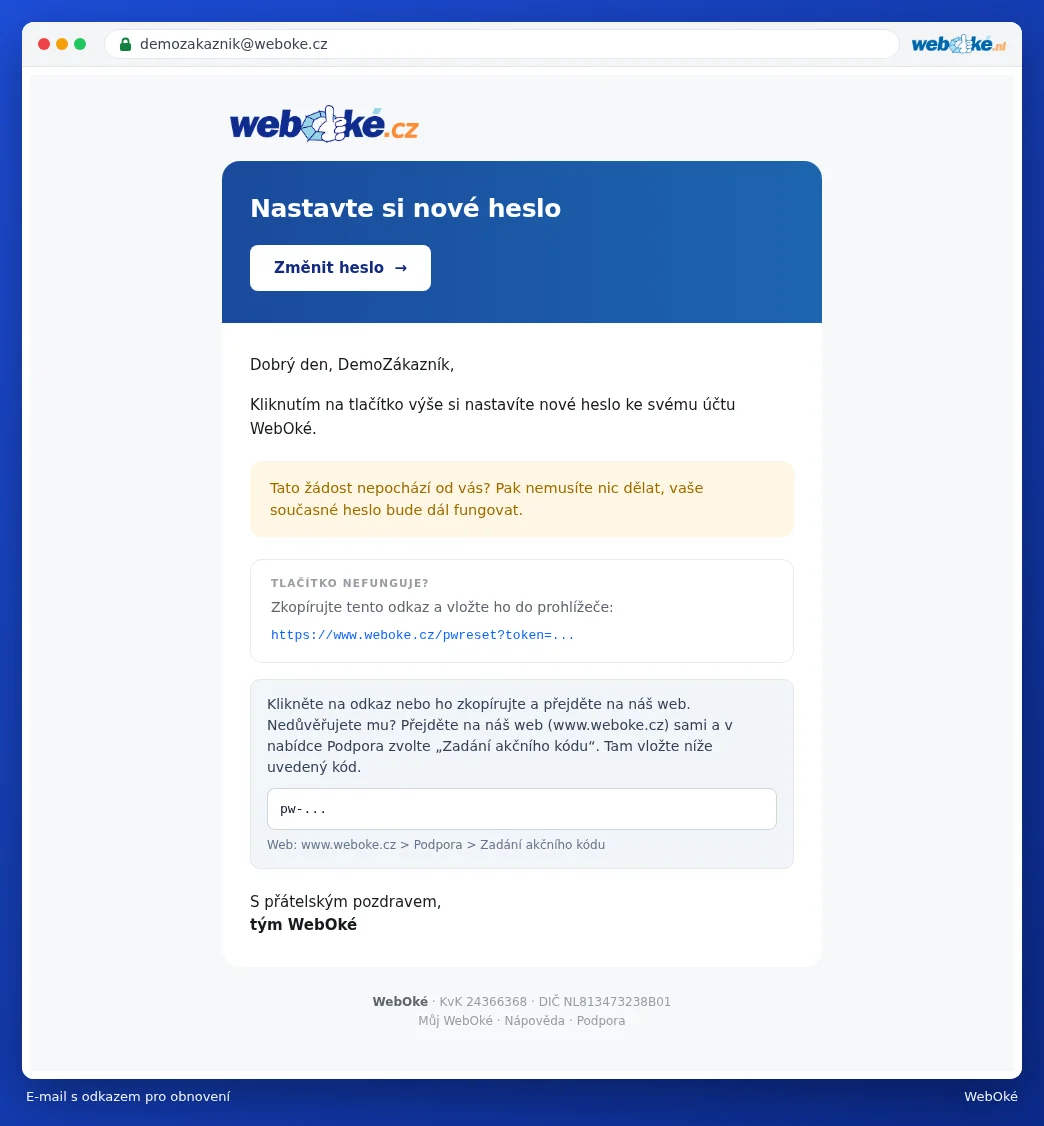 E-mail Nastavte si nové heslo s tlačítkem Změnit heslo