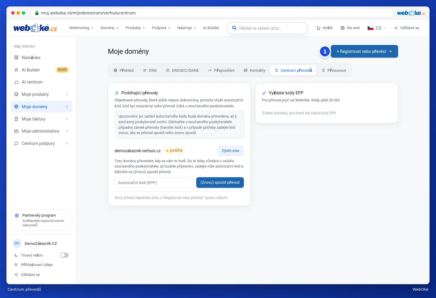 Centrum převodů s nedokončenými převody a EPP kódy