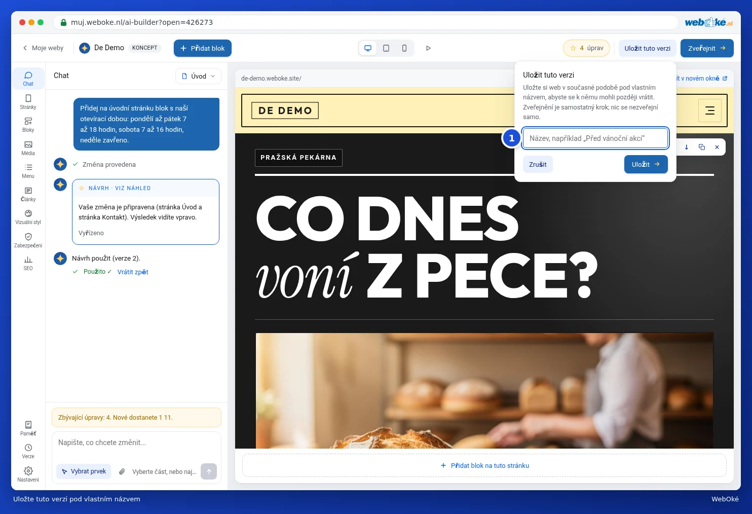Okno Uložit tuto verzi s polem pro název