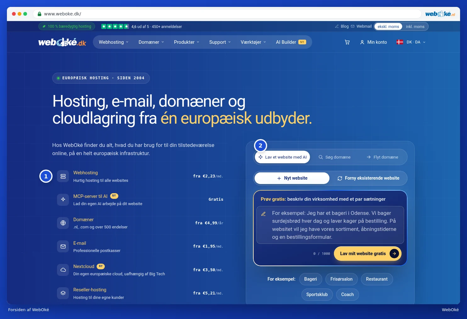 Forsiden af WebOké-hjemmesiden