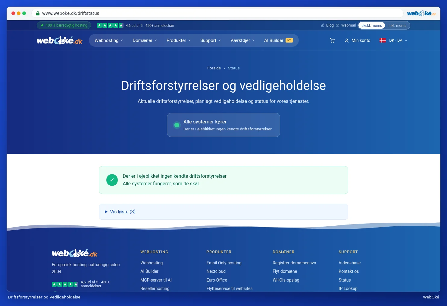 Siden Driftsforstyrrelser og vedligeholdelse