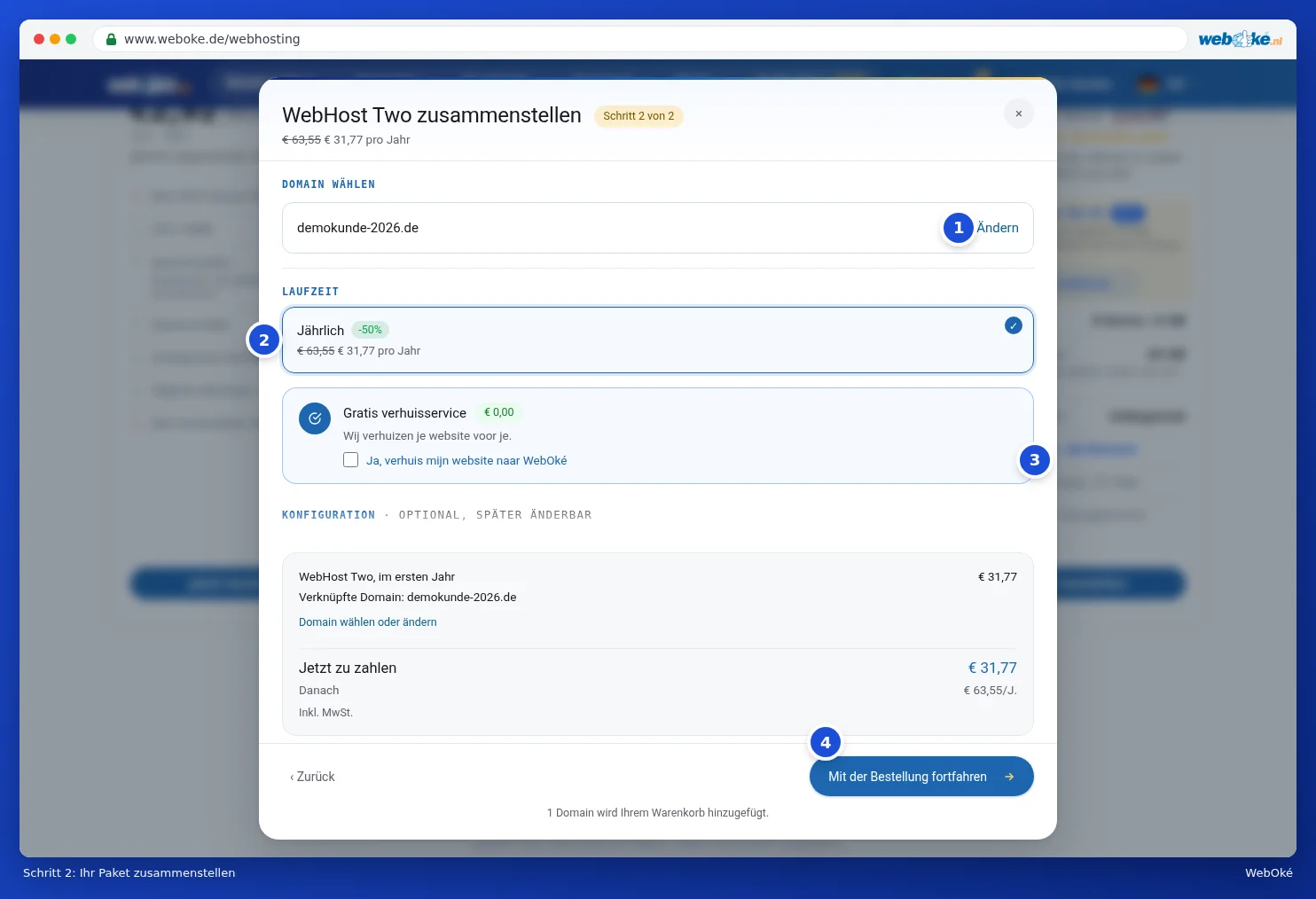 Schritt 2 des Bestell-Popups