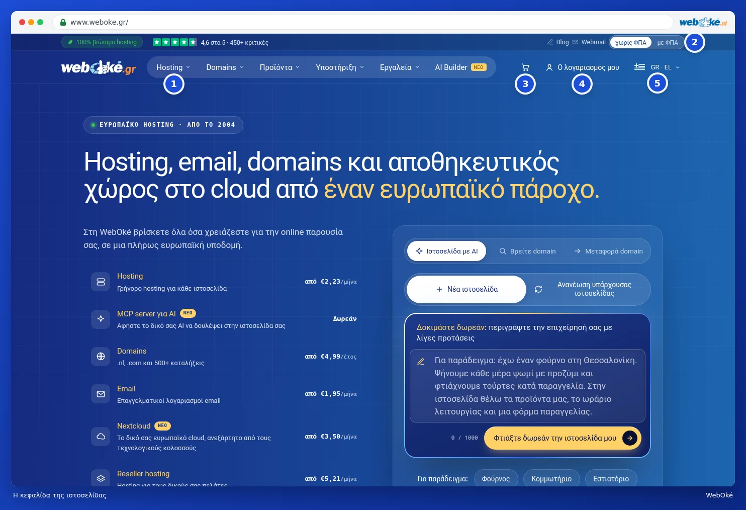 Η κεφαλίδα του ιστότοπου WebOké