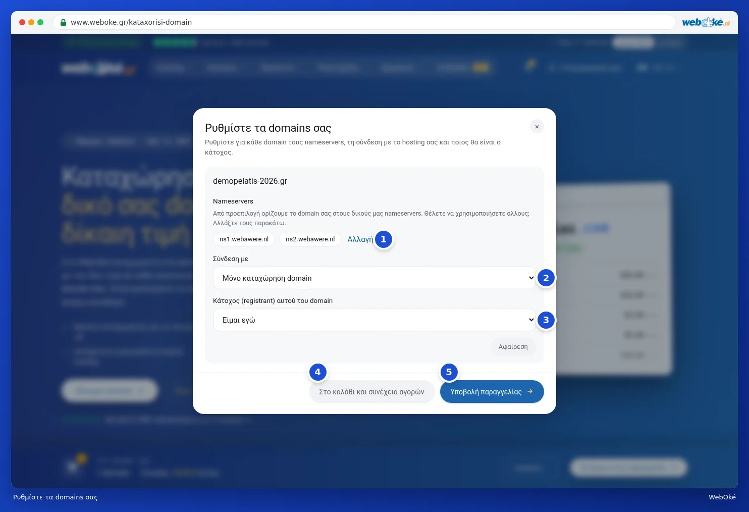 Το παράθυρο Ρυθμίστε τα domains σας