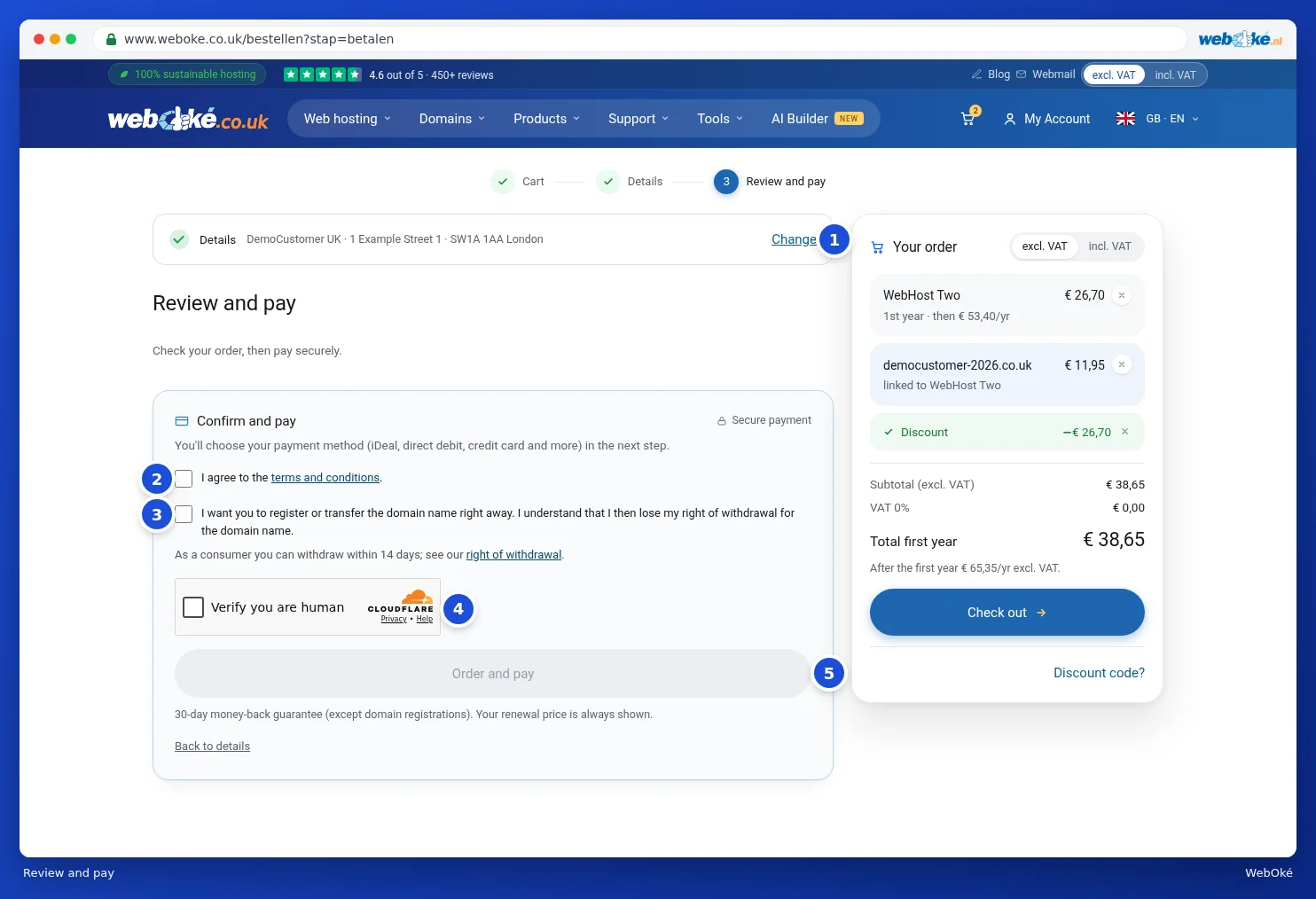 The Review and pay step