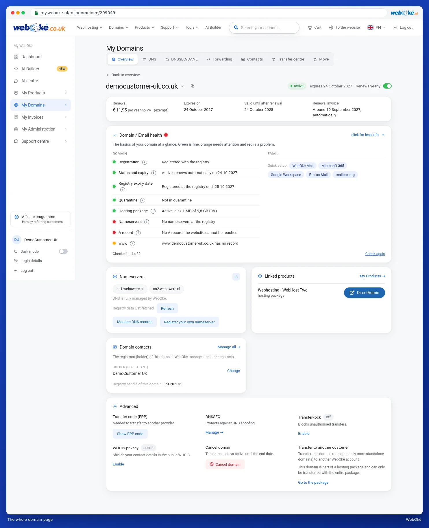 The whole domain page from top to bottom