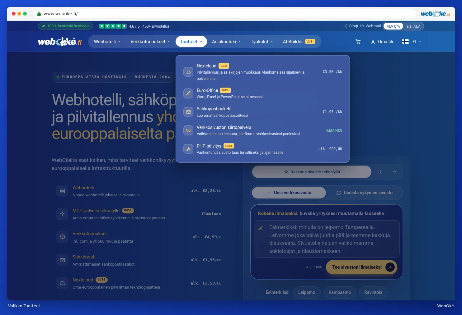 Avattu Tuotteet-valikko