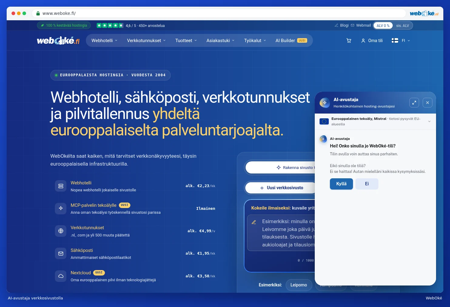 Tekoälyavustaja verkkosivustolla