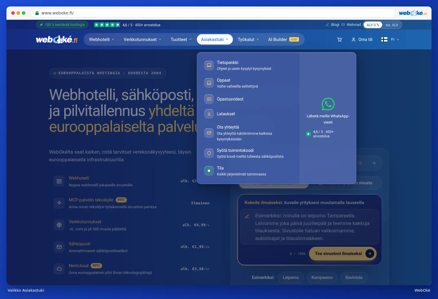 Avattu Asiakastuki-valikko