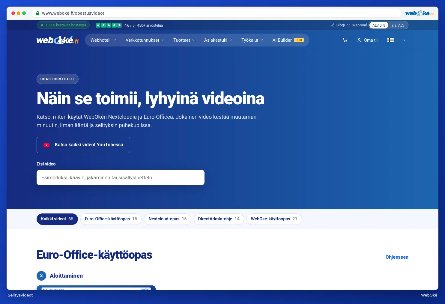 Opastusvideot-sivu