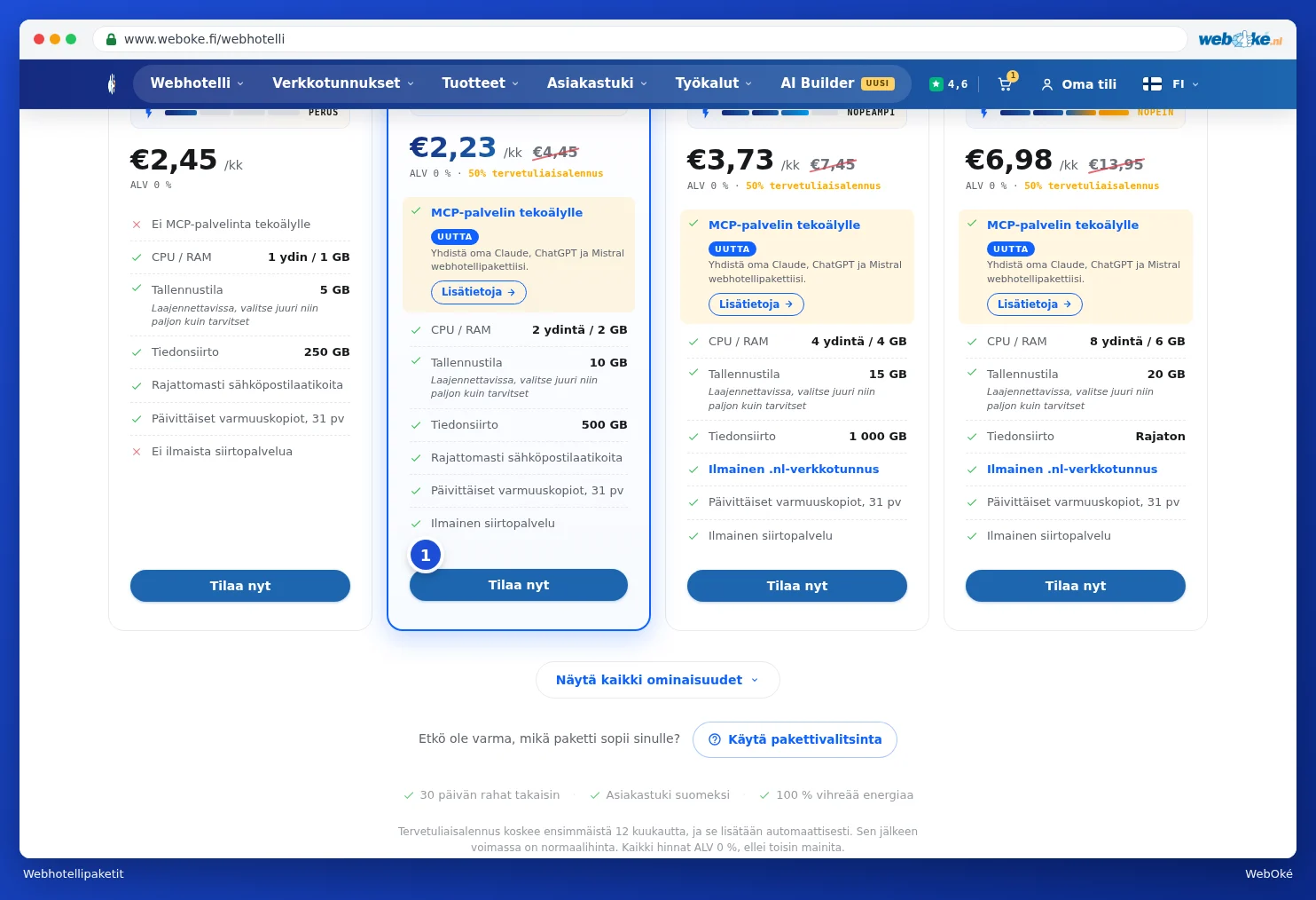 Webhotellipaketit rinnakkain