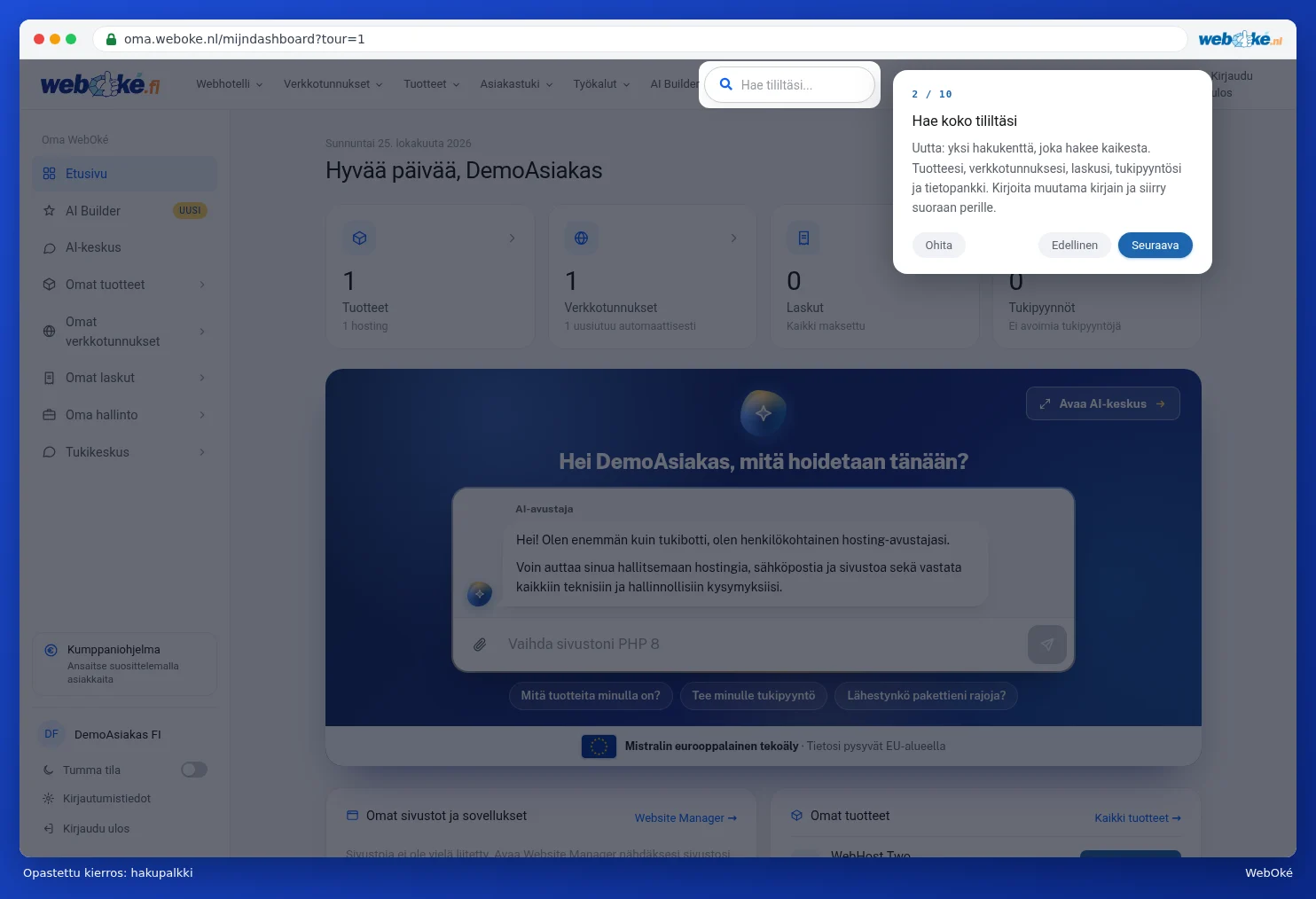 Opastetun kierroksen toinen vaihe hakupalkista