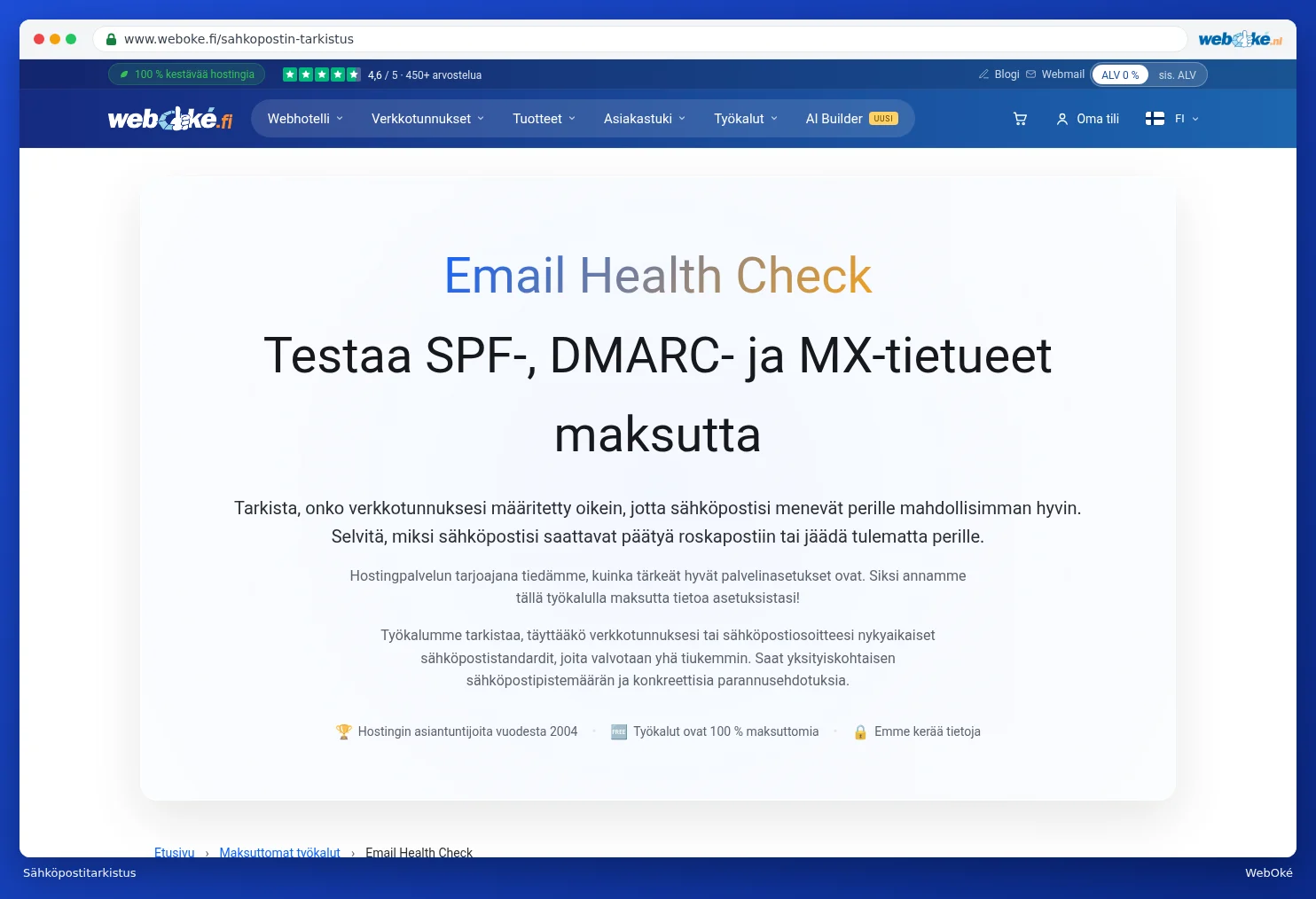 Sähköpostitarkistus verkkosivustolla ja syöttökenttä