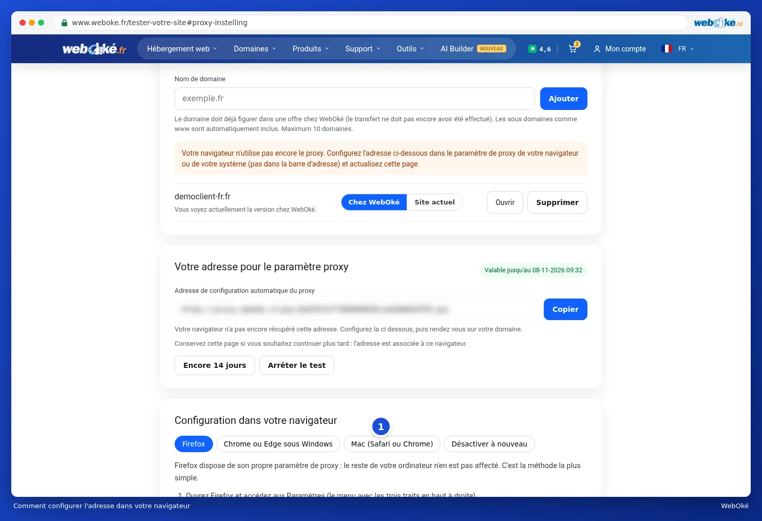 Les onglets avec les plans par étapes pour Firefox, Windows et Mac et les explications pour désactiver à nouveau