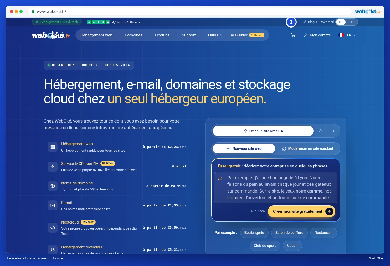 Le lien Webmail en haut à droite du site