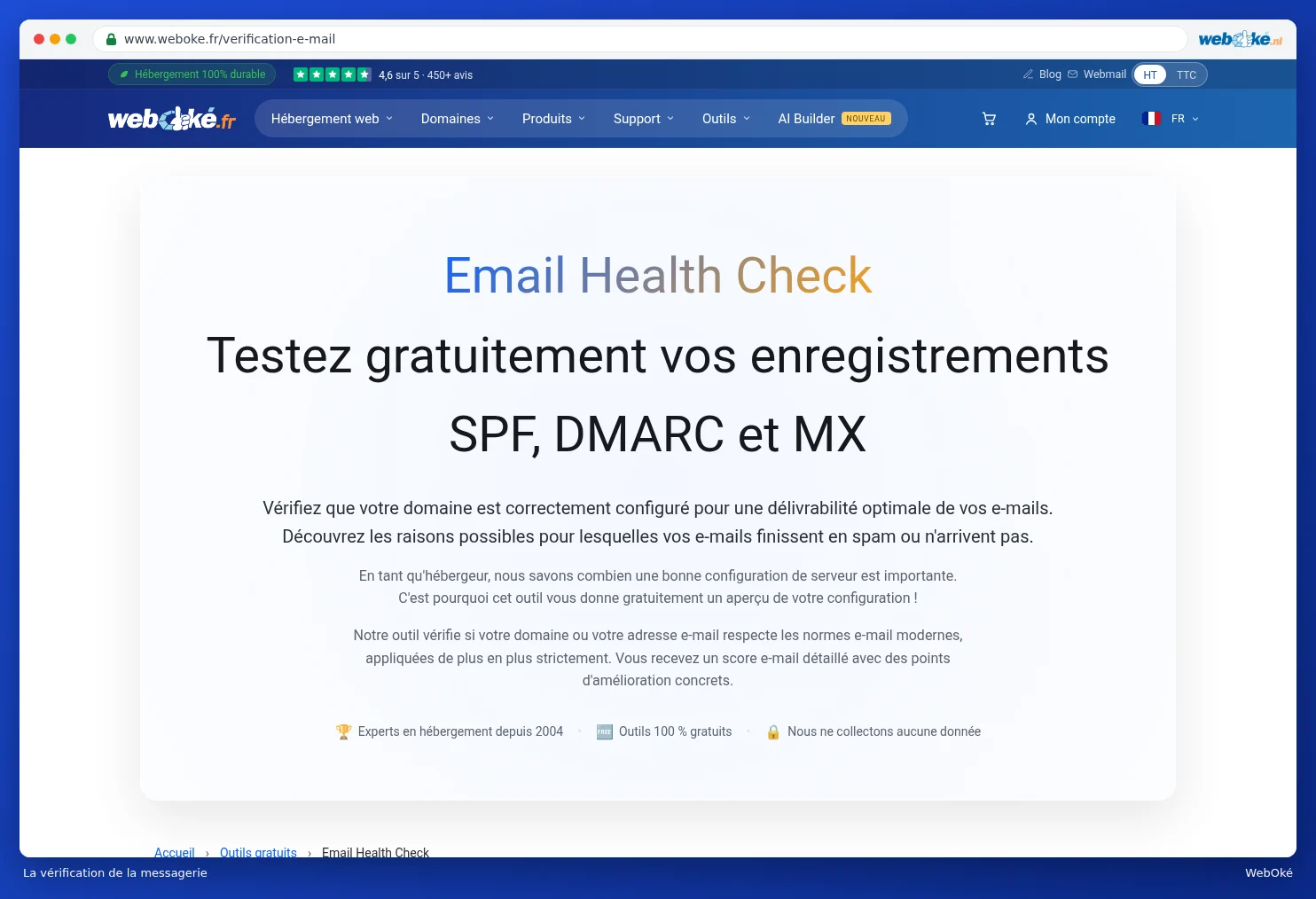 Le vérificateur d'e-mail sur le site avec le champ de saisie
