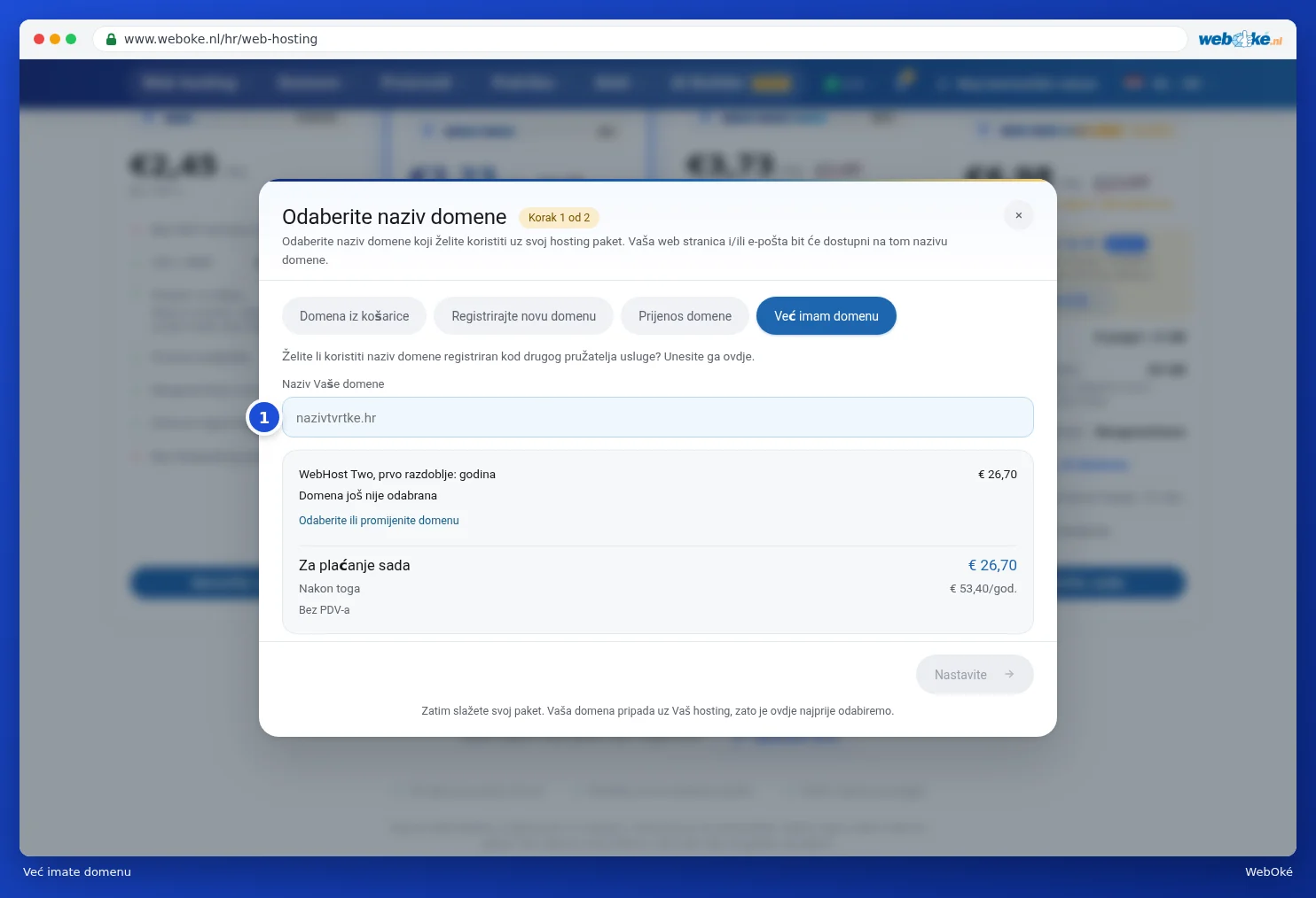 Korištenje domene koju već imate