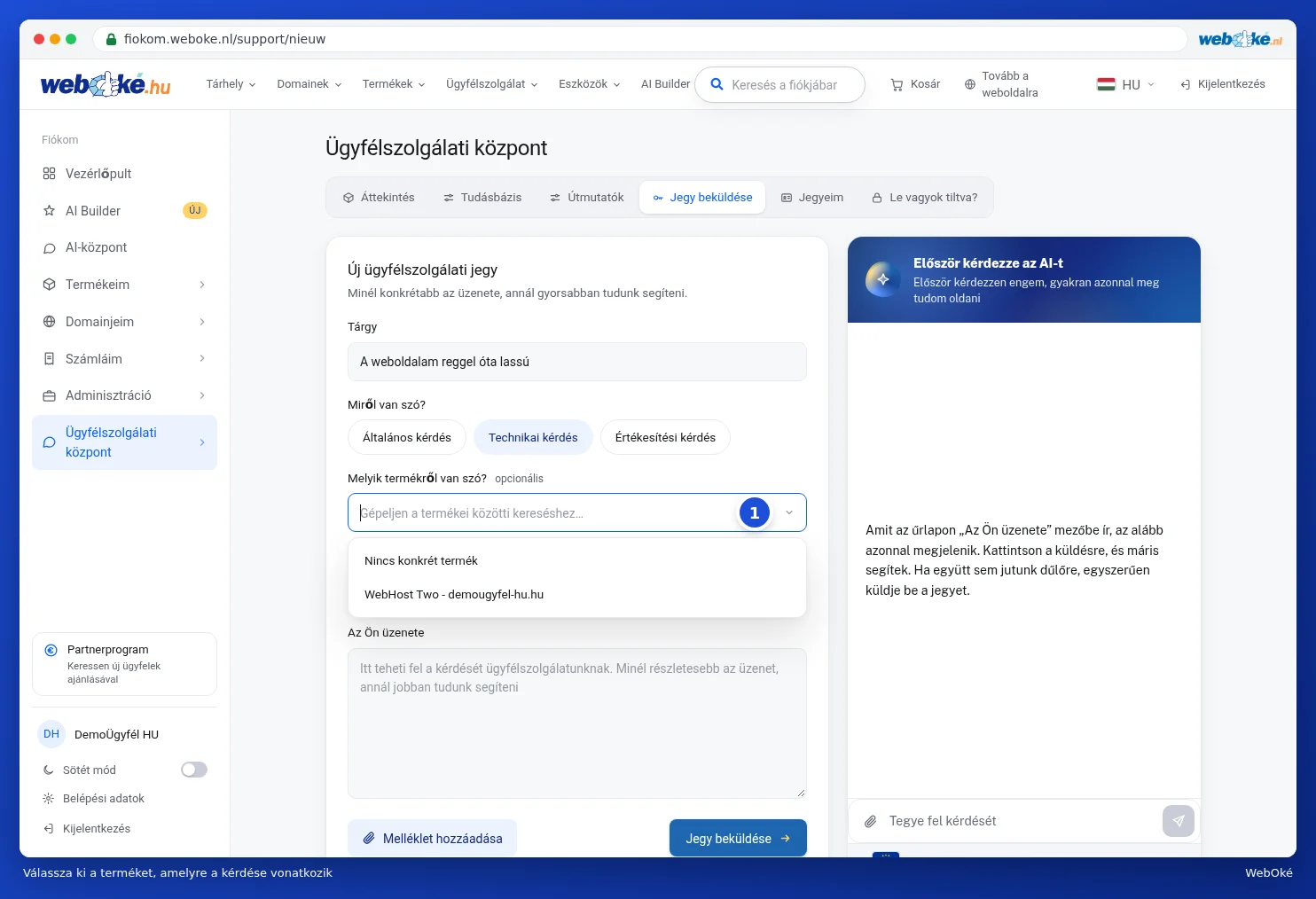 A Melyik termékről van szó mező alatt megjelenő, kibontott terméklista