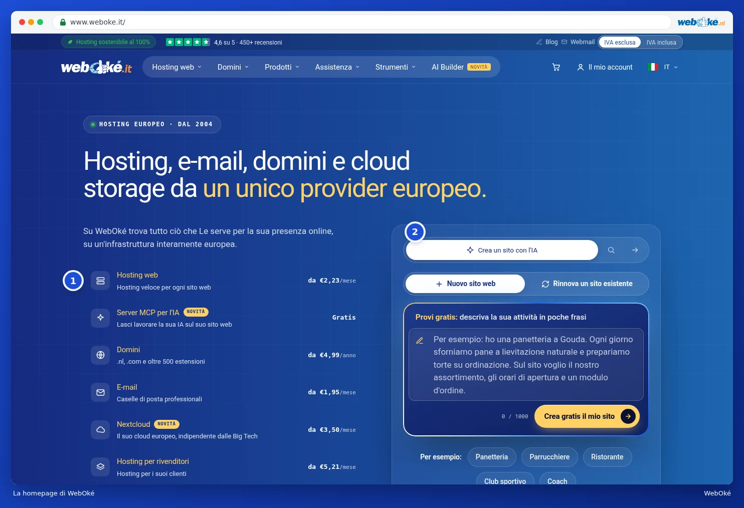 La homepage del sito web di WebOké
