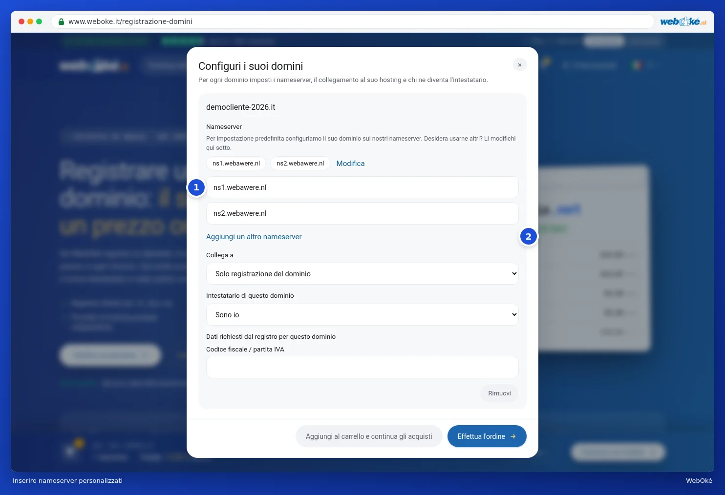 Inserimento dei propri nameserver