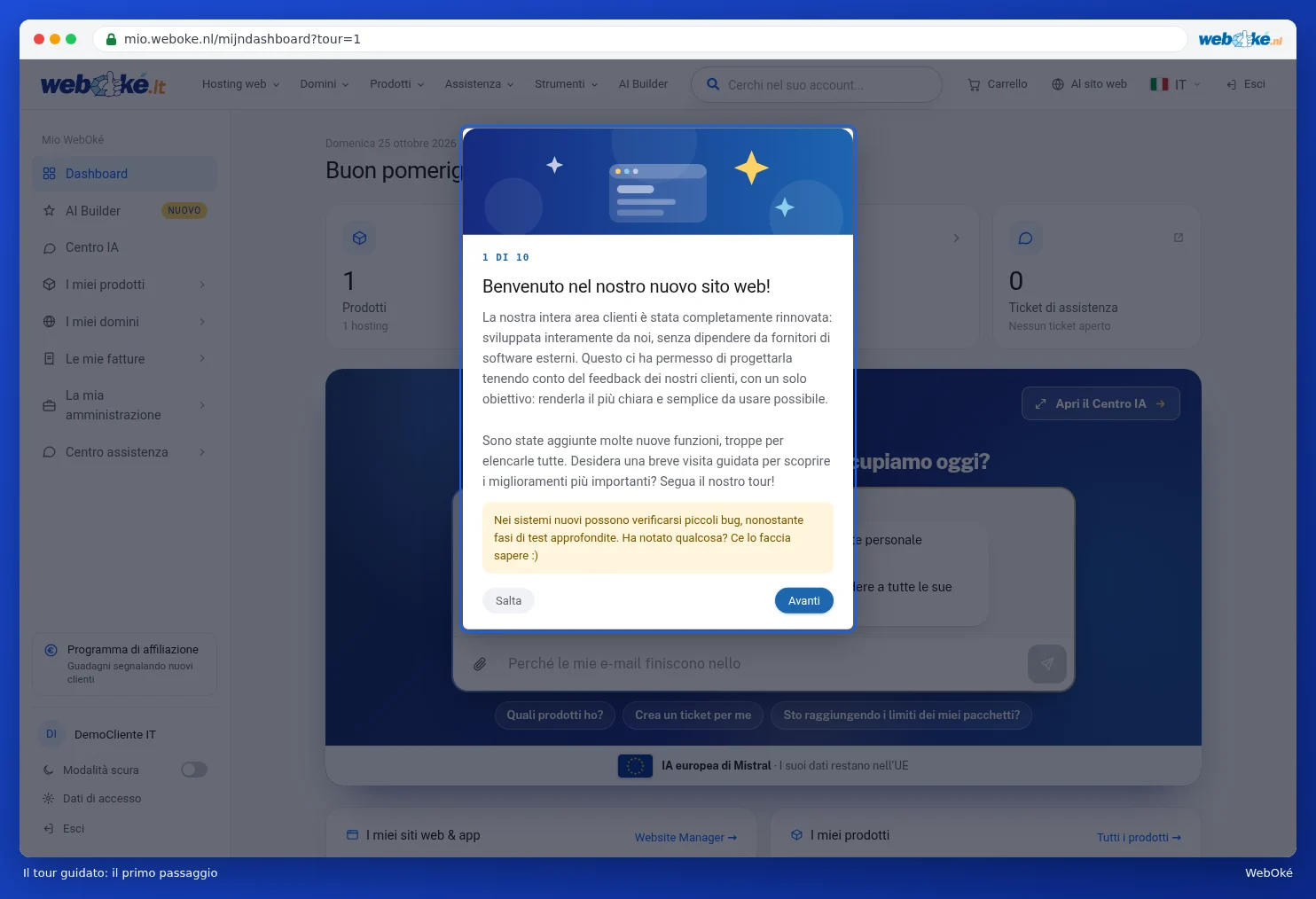 Il primo passaggio del tour guidato: Benvenuto sul nostro nuovo sito web!