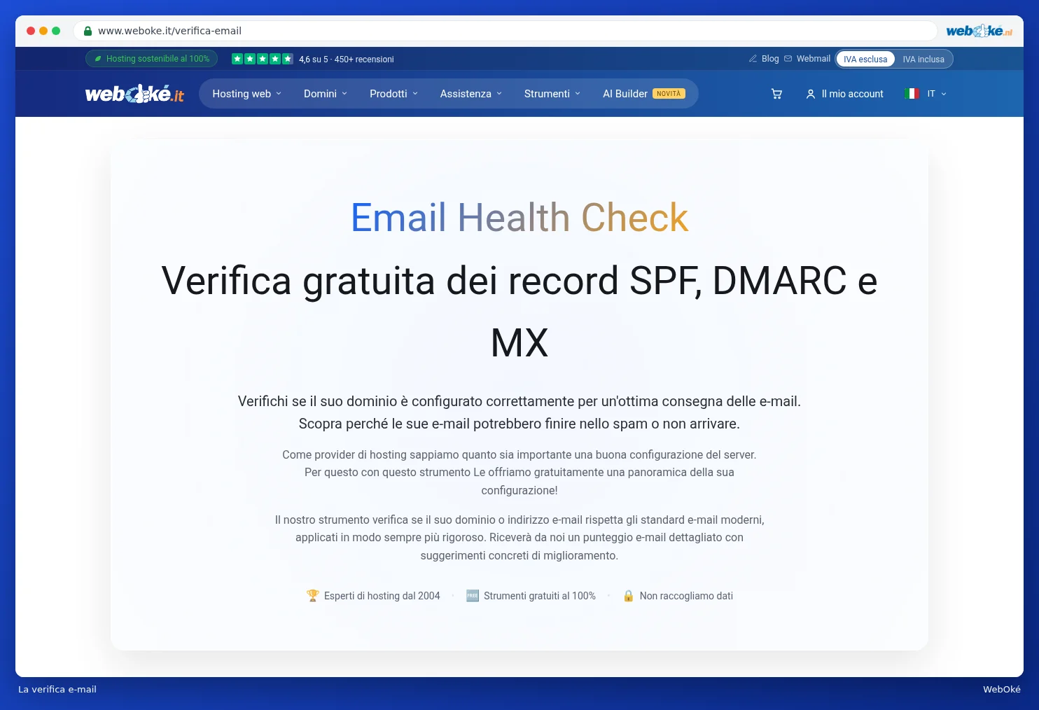 L'e-mailcheck sul sito web con il campo di inserimento
