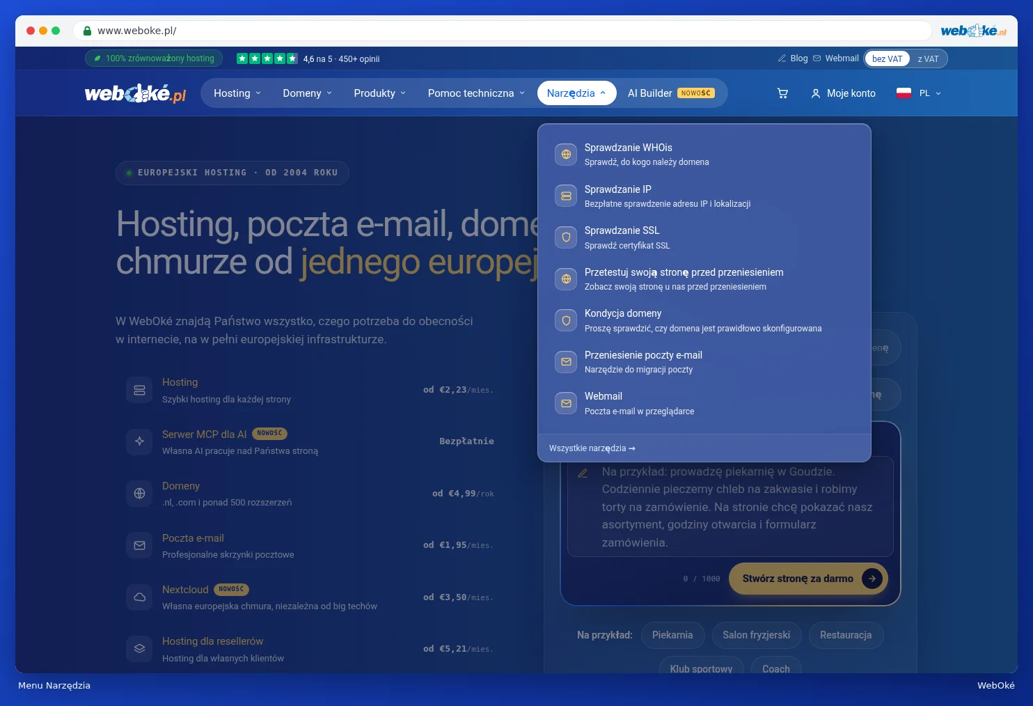Otwarte menu Narzędzia