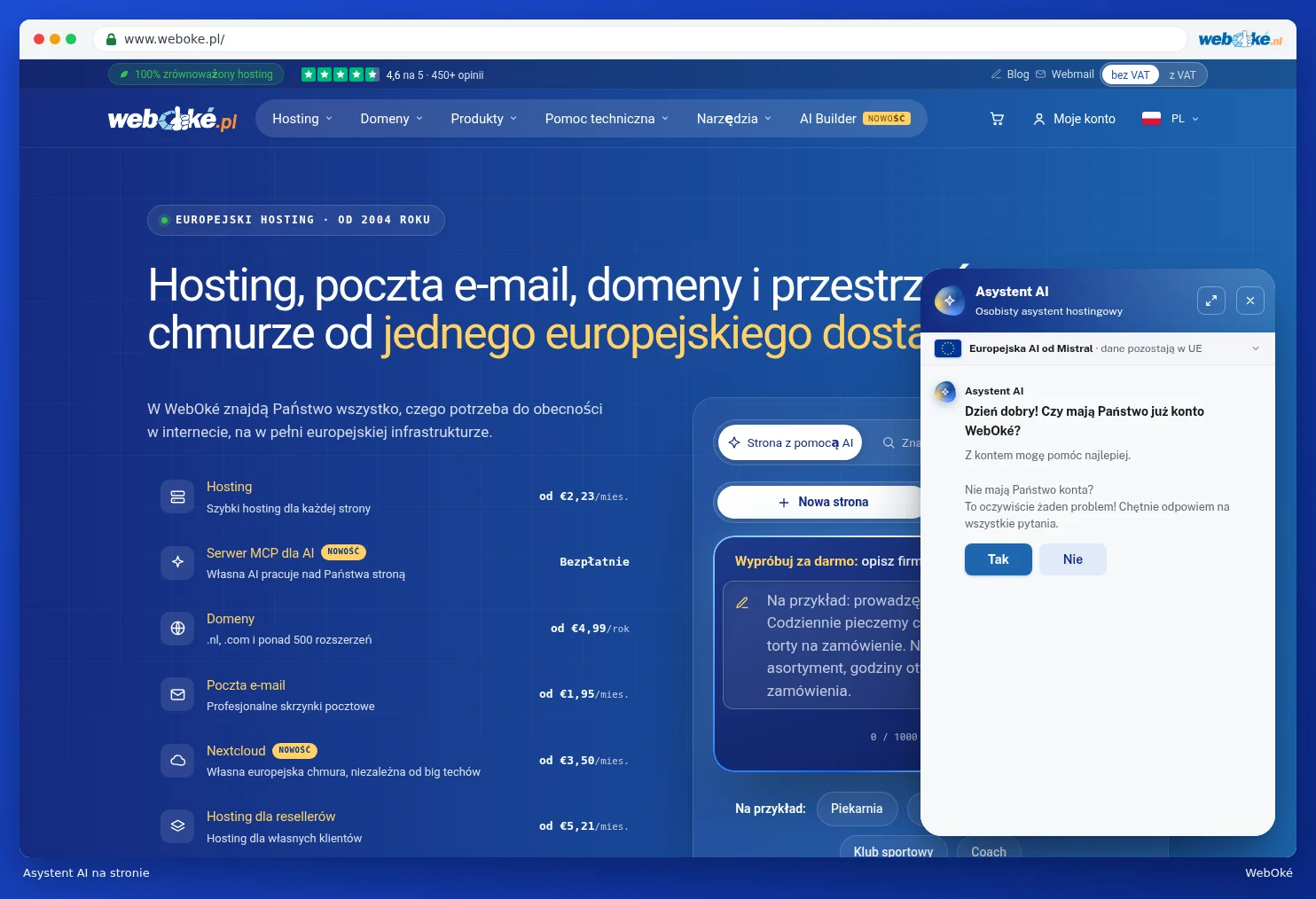 Asystent AI na stronie internetowej