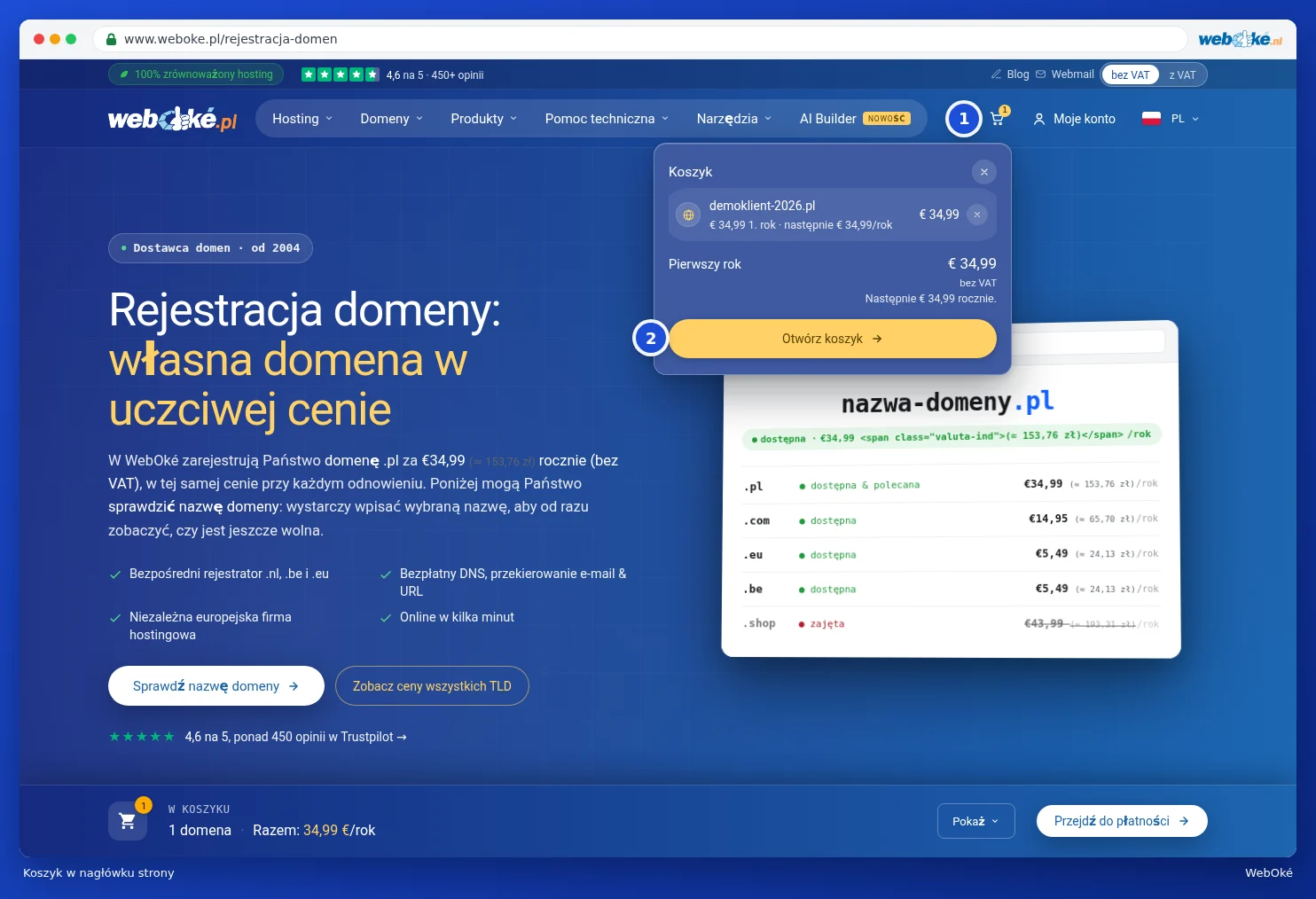 Podsumowanie koszyka w nagłówku strony